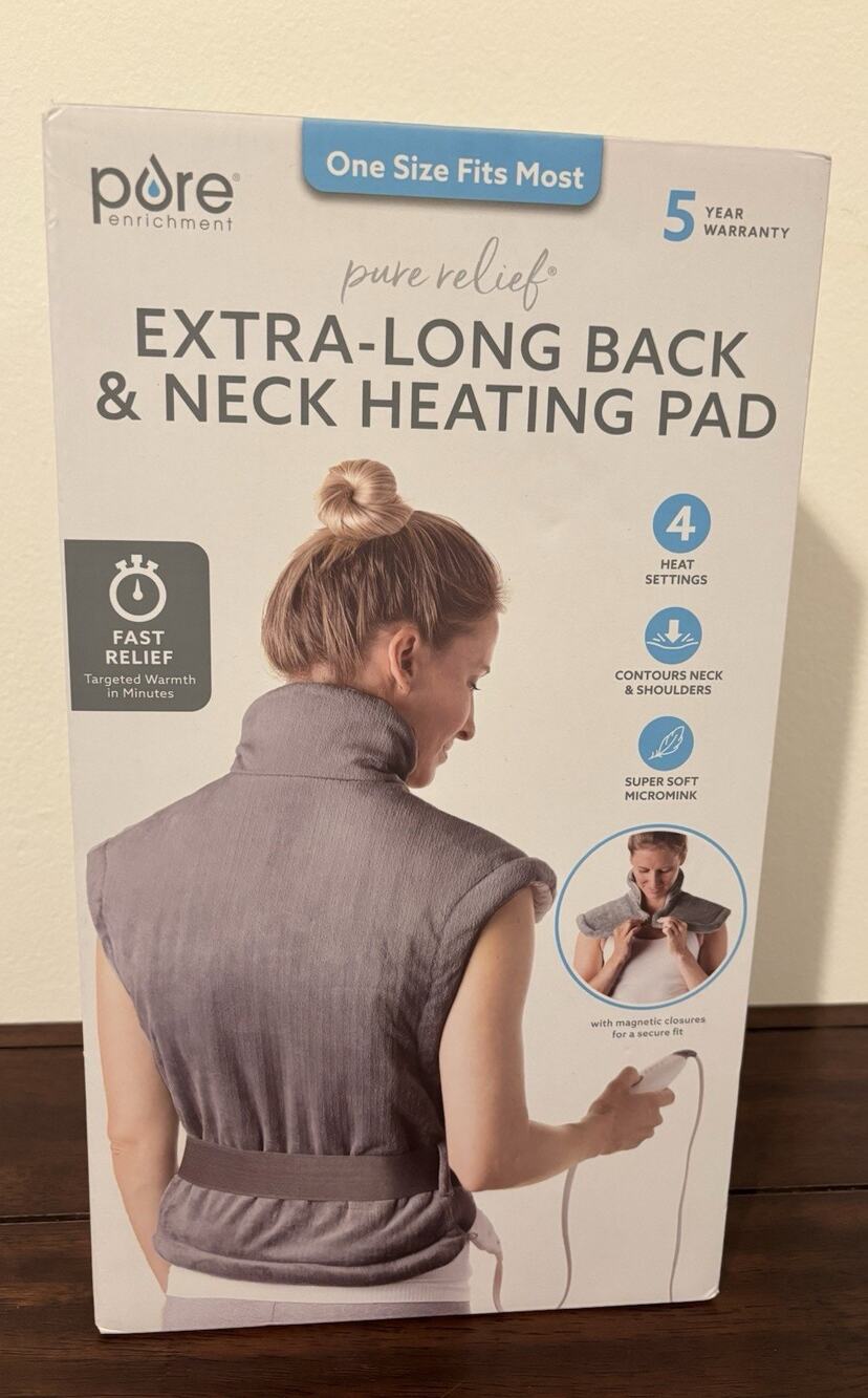 Pure Enrichment PureRelief XL Back & Neck Heating Pad- Safe Heat Gray New